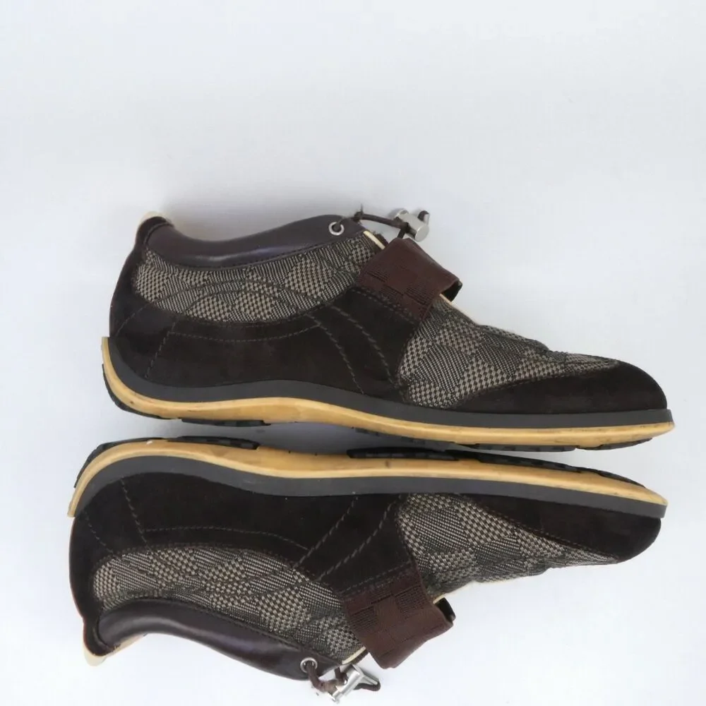 Louis Vuitton Men's Size US 6.5 Damier Ebene Chrono Sneaker Suede Leather Trim